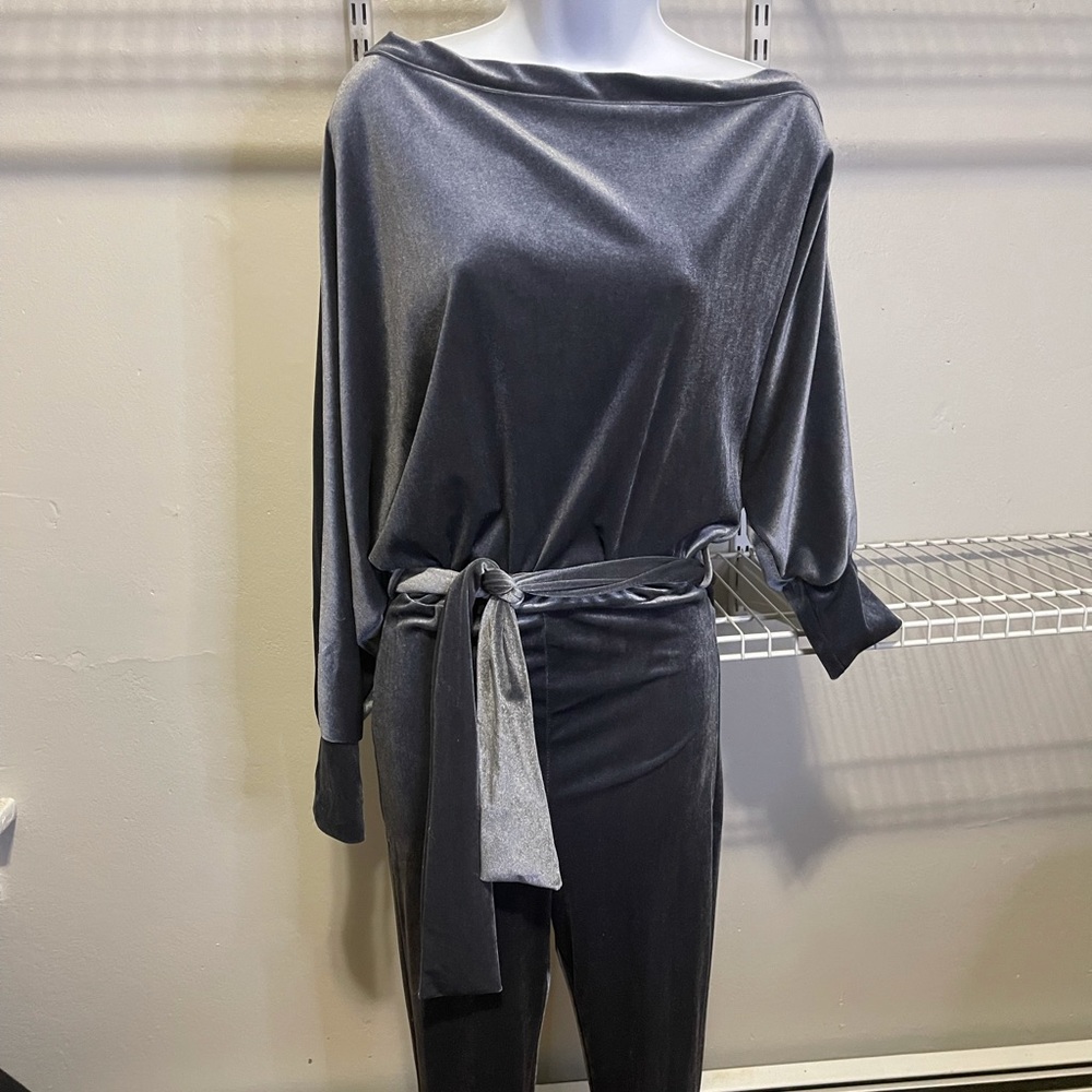 Charcoal gray fashion nova velvet jumpsuit